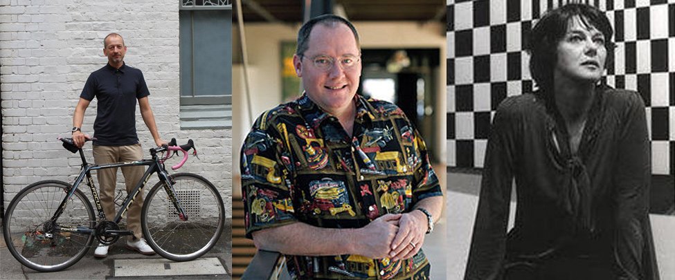 Simon Mottram, John Lasseter and Bridget Riley