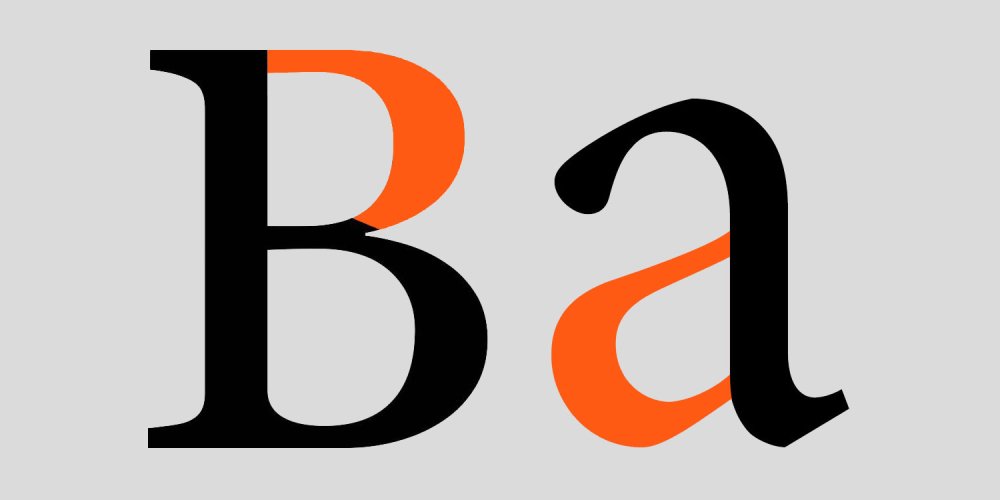 An uppercase B and lowercase A with curved bowls highlighted