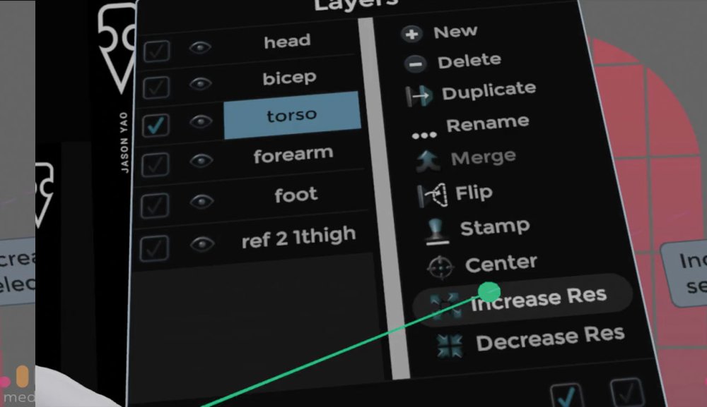 Layers dialog with Increase Res option highlighted