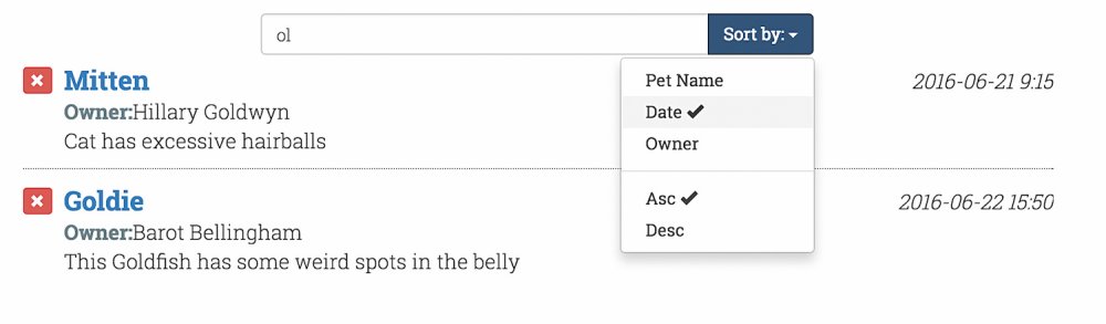 An image showing the user inputting information into a search component, demonstrating how React will re-render specific data on the go.