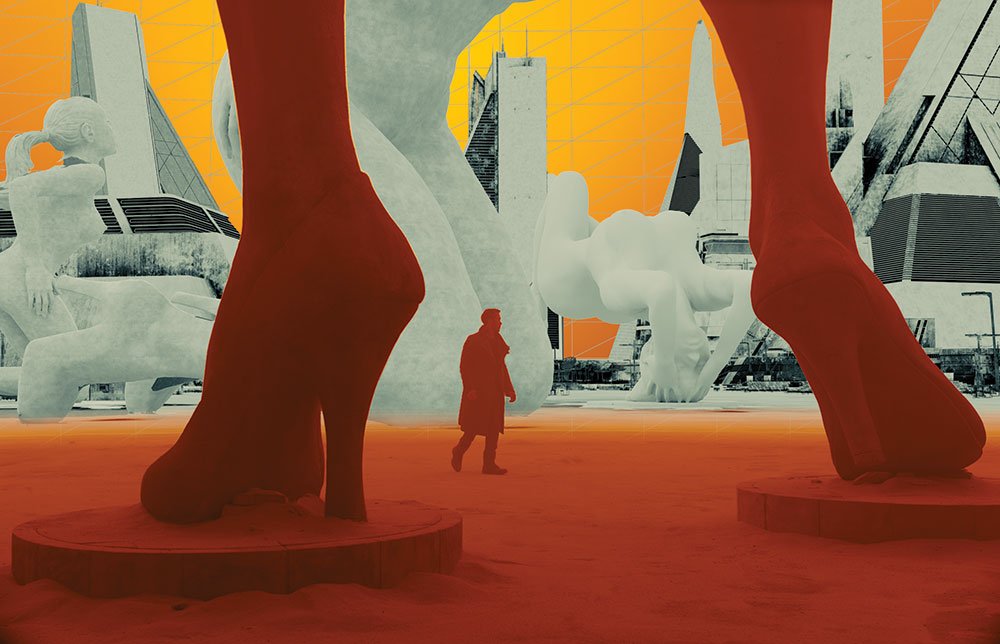Orange-tinged desolate Las Vegas scene from Blade Runner 2049