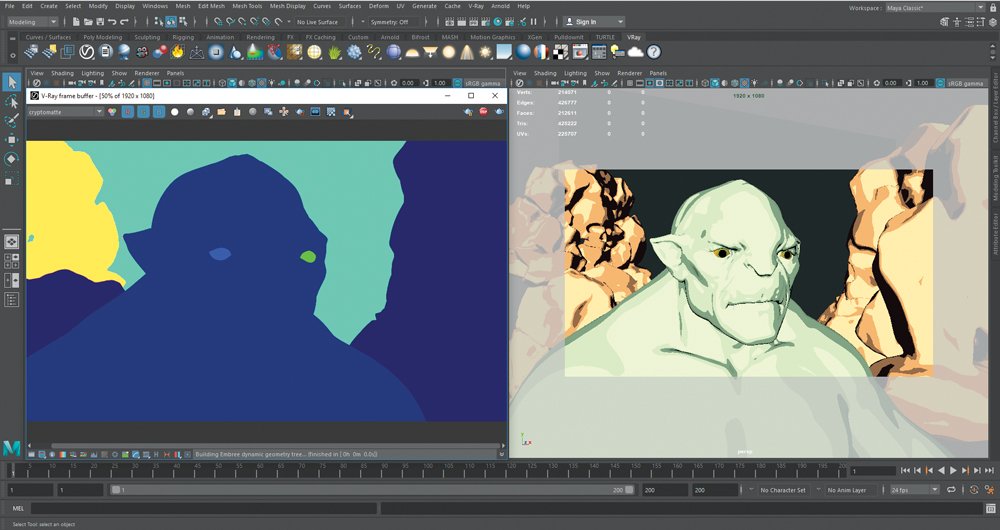 Screenshot of two characters within Maya's interface