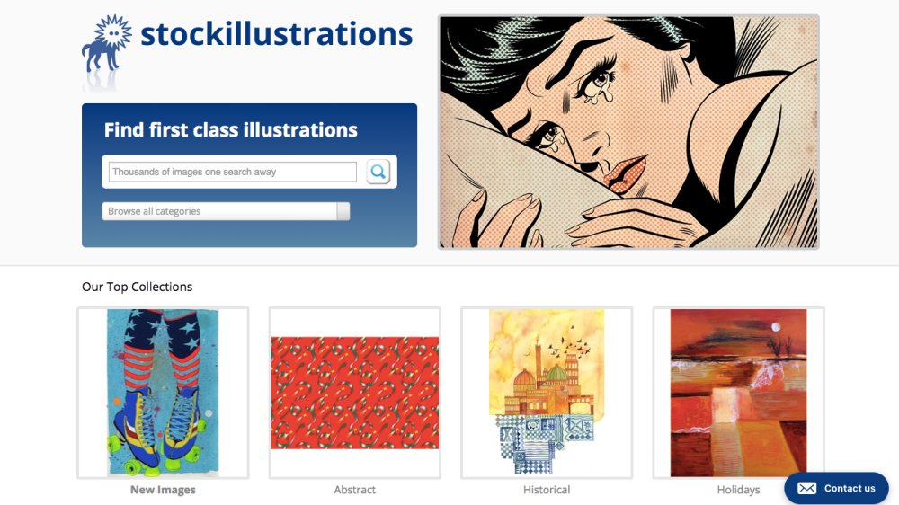 Stock Illustrations homepage, featuring pop art, abstract art, building illustrations