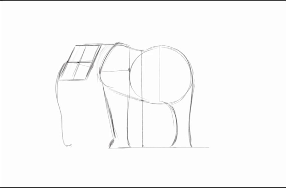 Basic shapes outlining an elephant figure