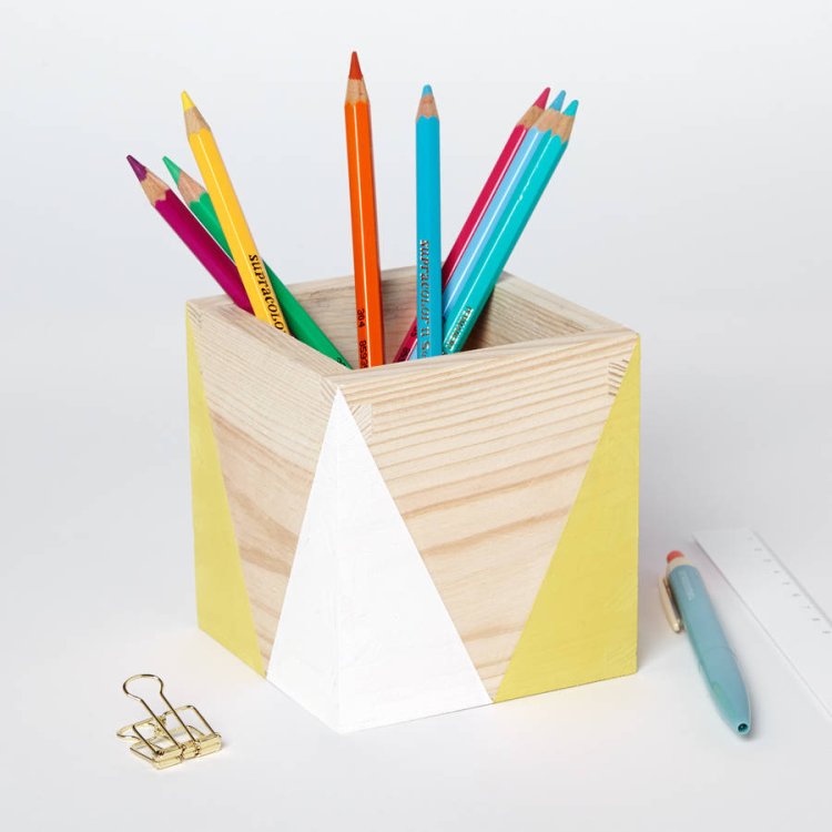 Geometric Wooden Pen Pot