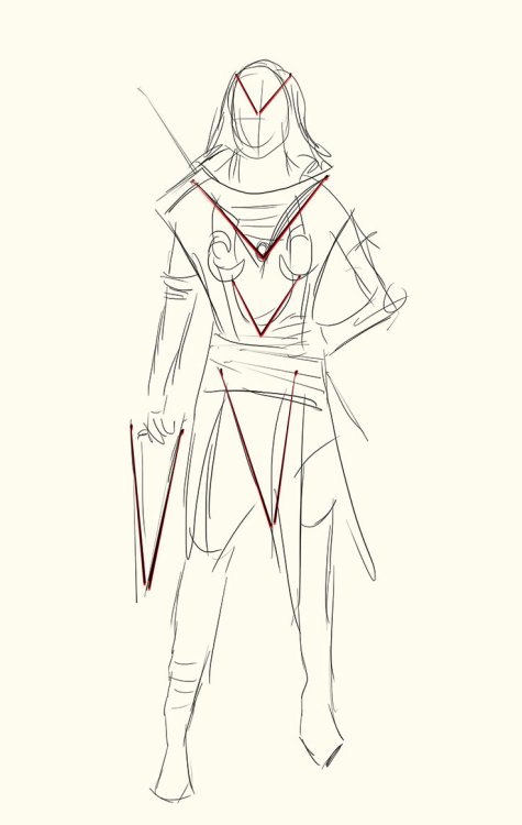 Concept sketch of clothing on figure