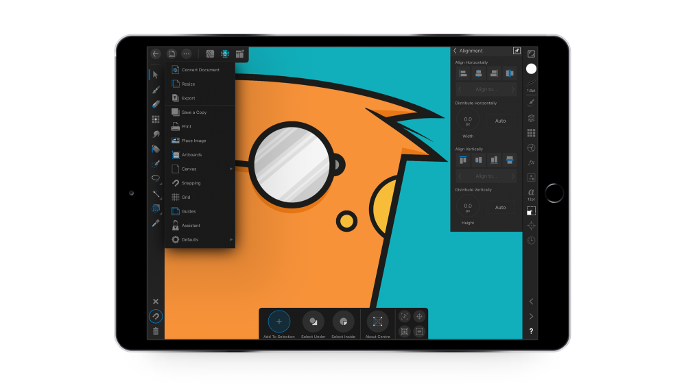 Screenshot of touch gestures within Affinity Designer for iPad