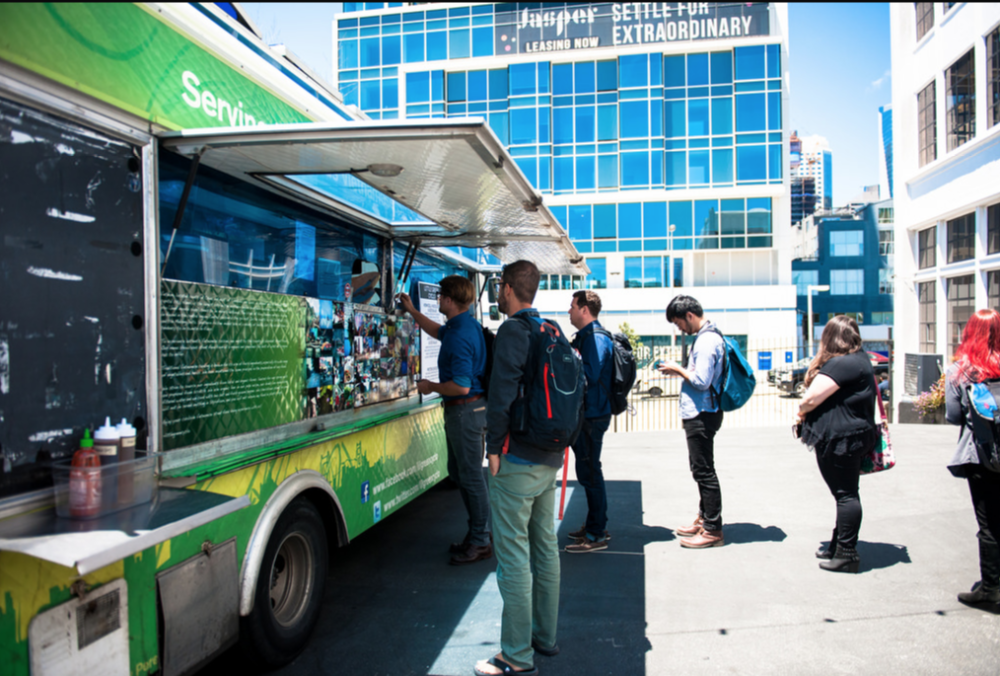 Food truck with people waiting