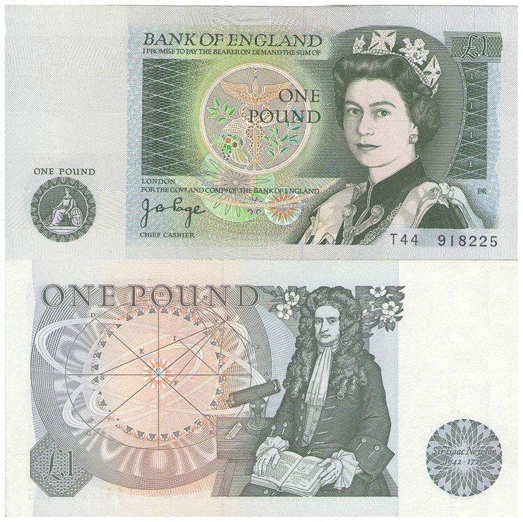 Back and front of a £1 note