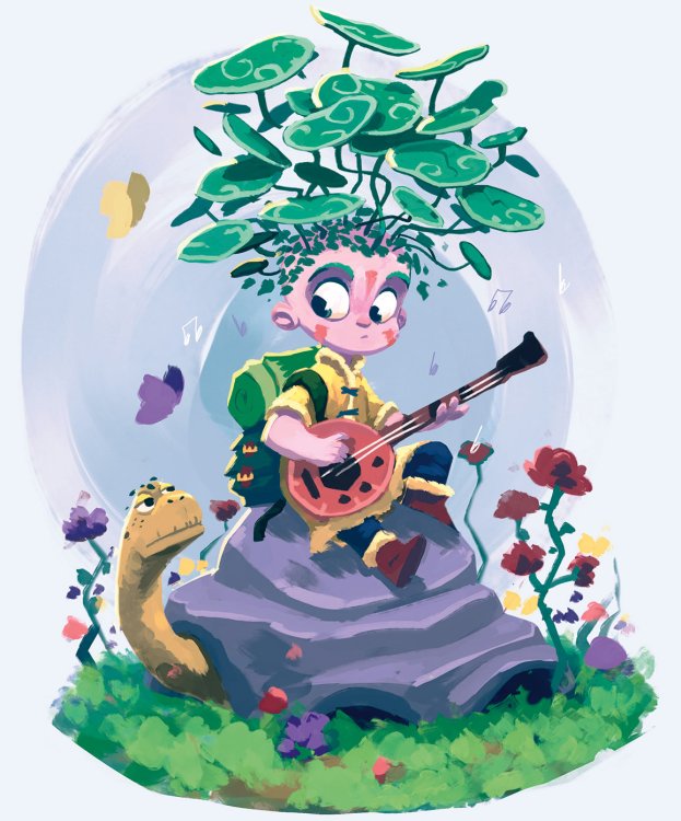 creature design: creature playing a mandolin