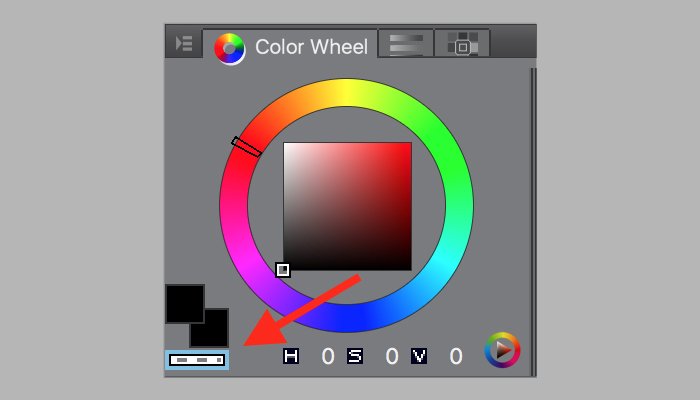 Clip Studio Paint colour wheel with transparent colours indicated