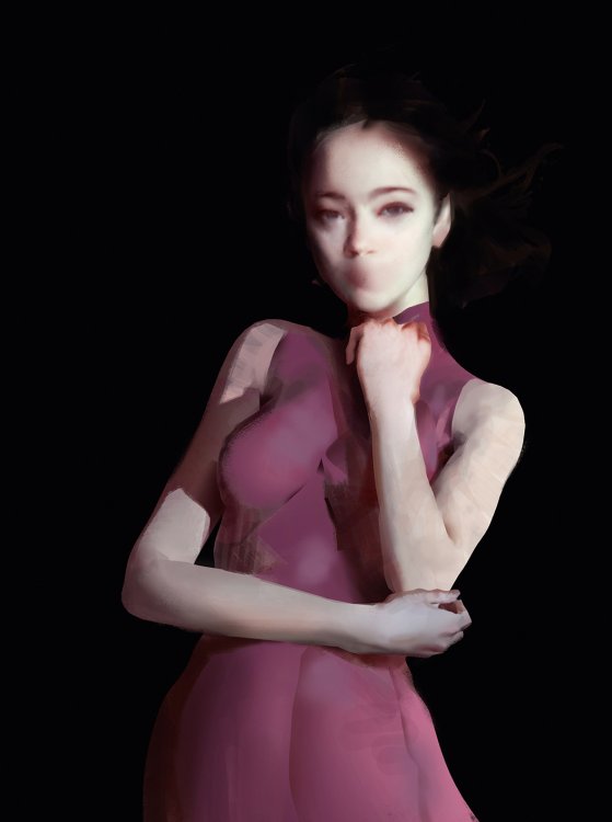 Digital painting of woman with defined hands