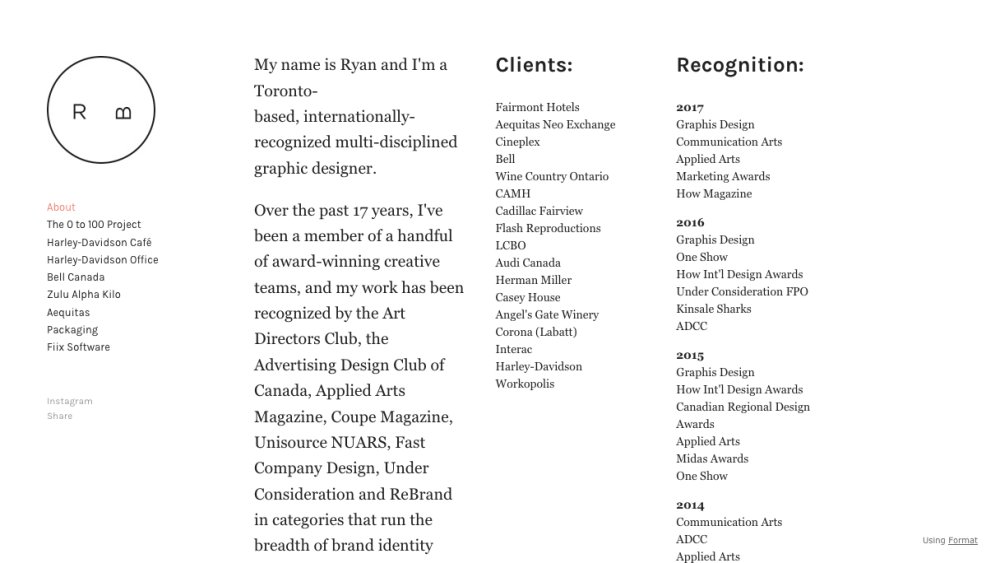 Minimalist portfolio site of Ryan Booth