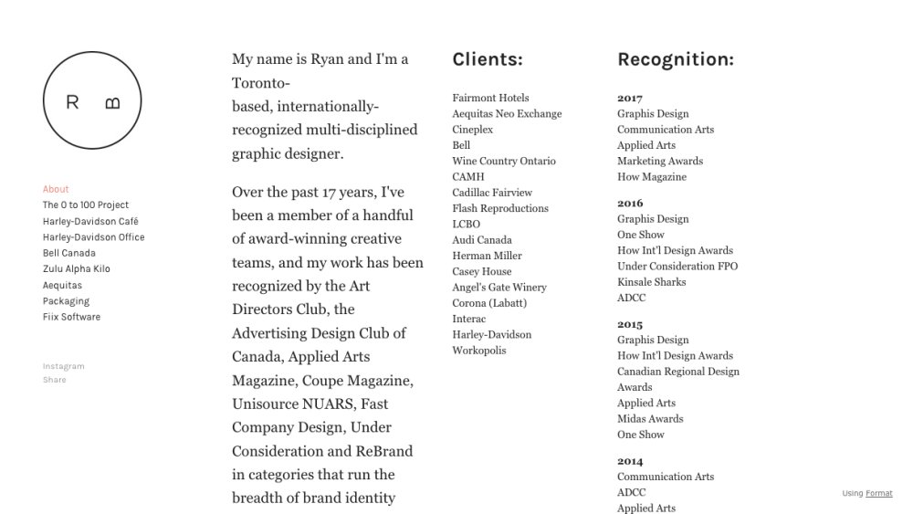 Minimalist portfolio site of Ryan Booth