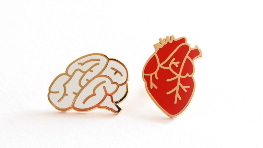 Brain and heart design enamel pins