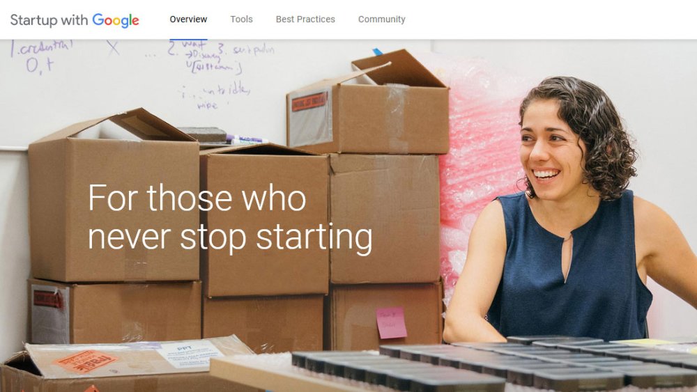 Startup with Google screenshot says 'For those who never stop starting'