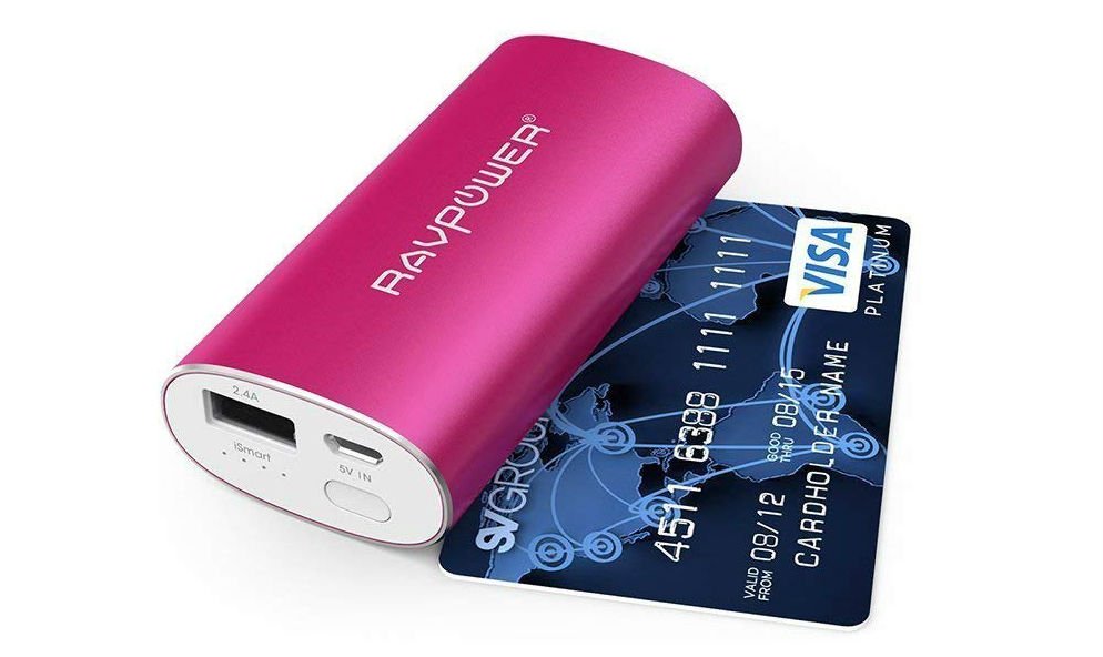 RAVPower Luster portable charger next to credit card