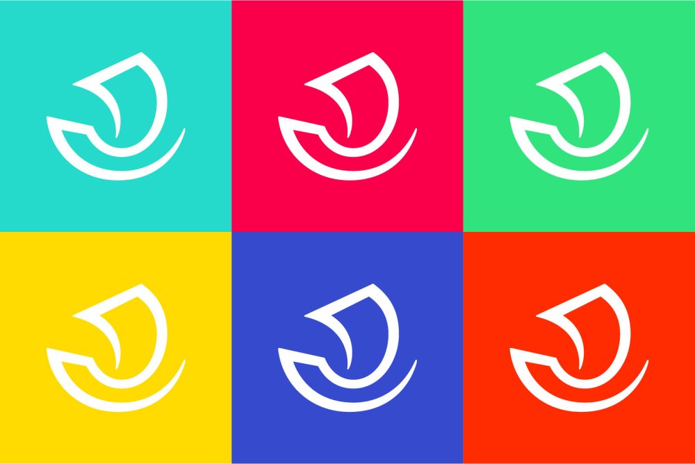 The new logo in different colours