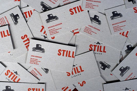 Letterpress business cards: Still Liquor