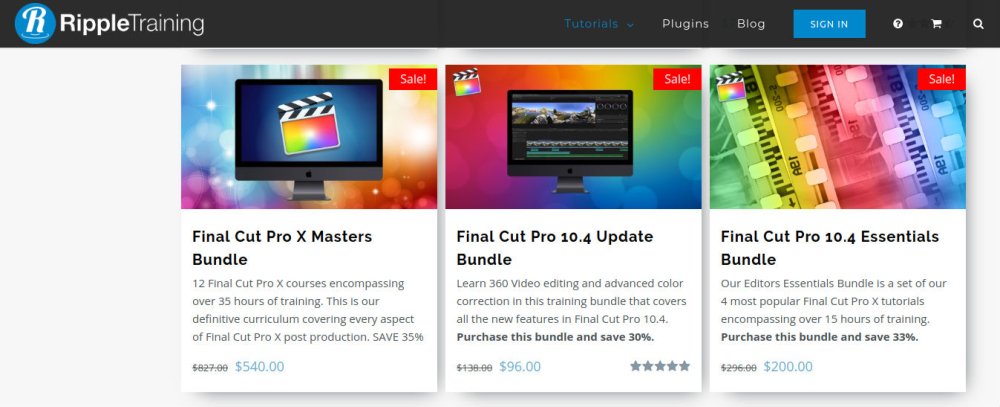 Screengrab showing details of five video editing tutorials