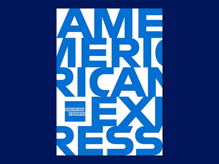 American Express poster where the huge blue typography is stacked across the page