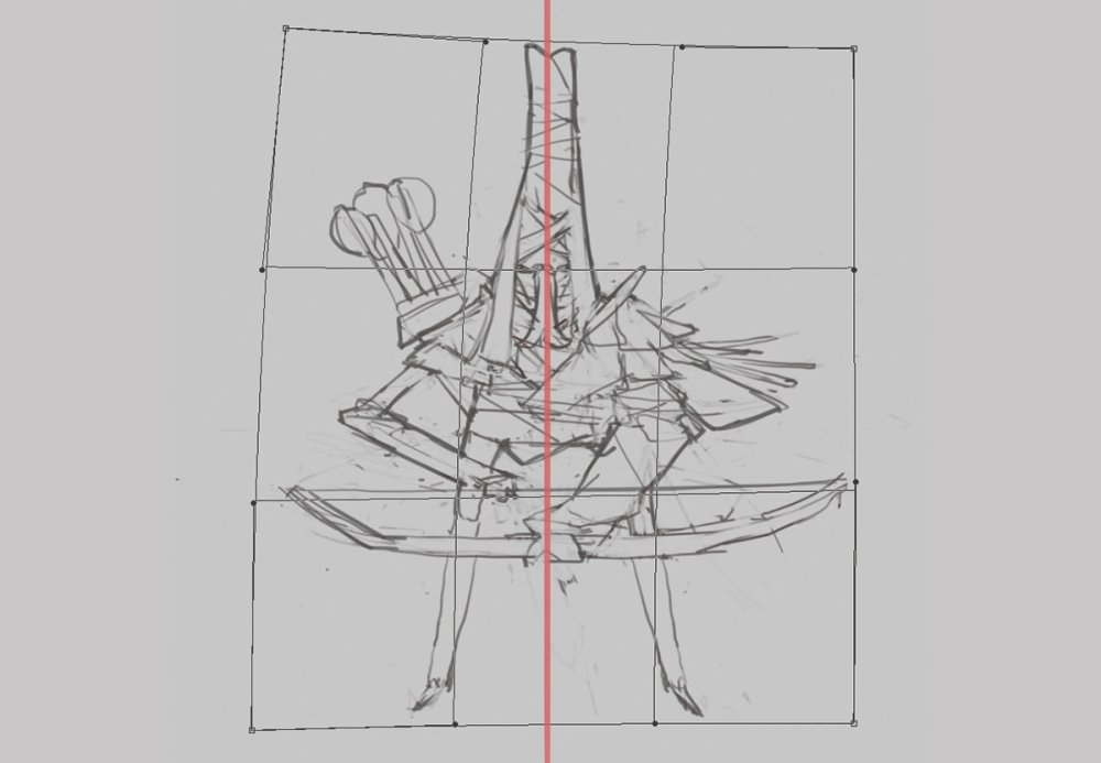 Sketch of the archer character's shape on a grid