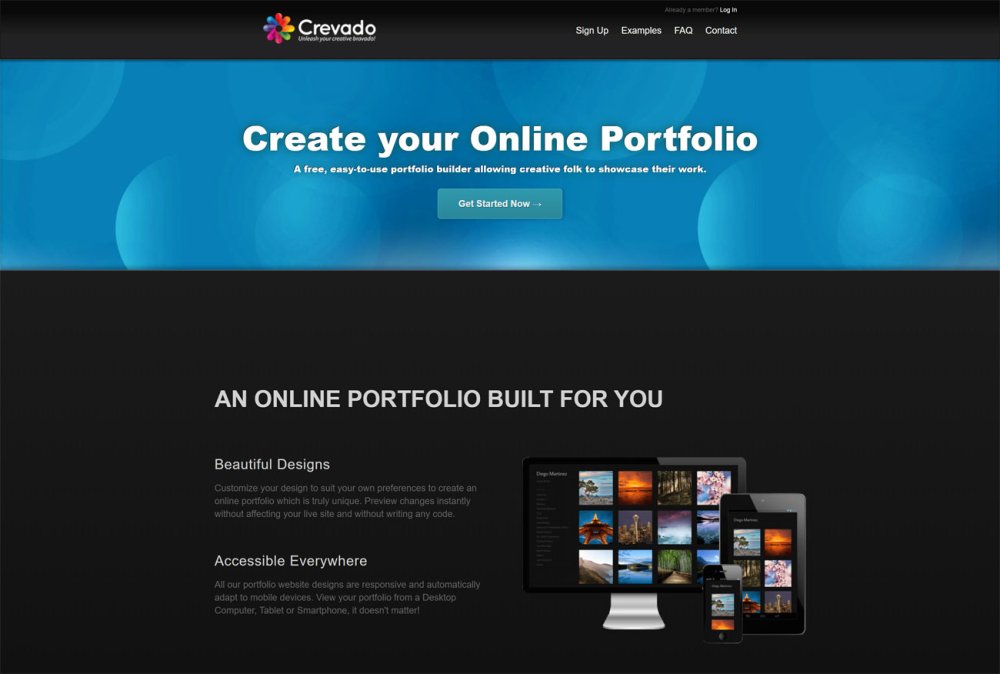 Free portfolio hosting options: Crevado