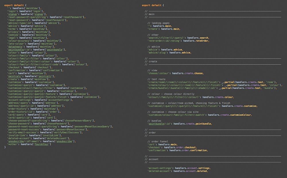 Image showing a before and after of restructured and refactored code