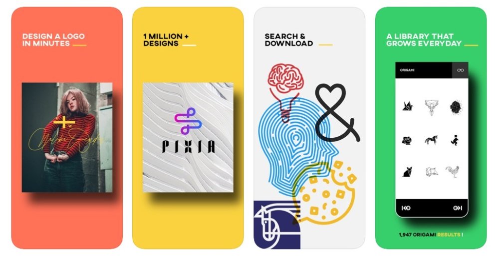 Best logo designer: Four ICONA promo images on phone-shaped rectangles