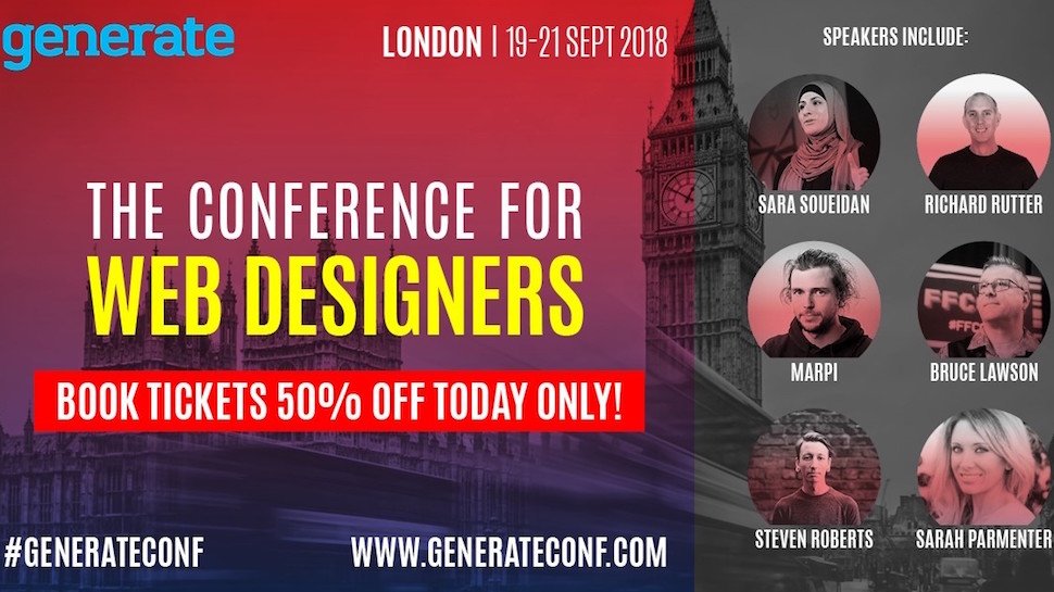 An image promoting the Generate London 2018 flash sale, offering half-price tickets for today only.