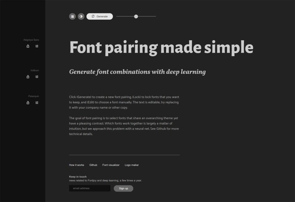 Font pairing tools: Fontjoy