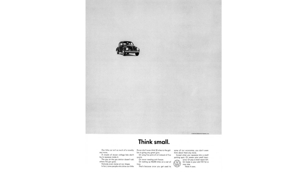 Black and white newspaper ad for Volkswagen