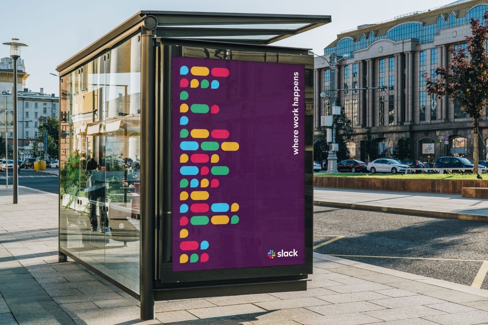 Slack logo on a bus station