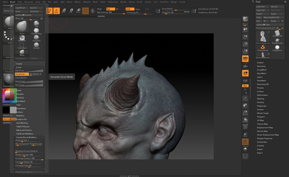 15 tips to master ZBrush: Use Accurate Curve Mode for spines/spikes