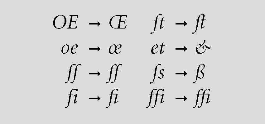 Examples of letter pairs with and without connecting ligatures