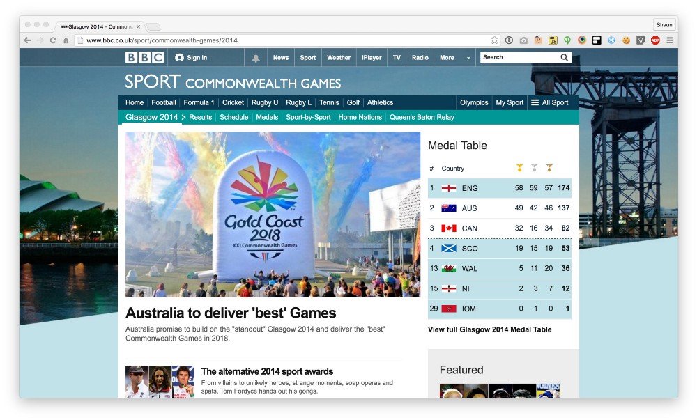 Screenshot of BBC Sport website