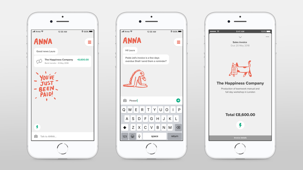 Mobile devices displaying ANNA messages and illustrations