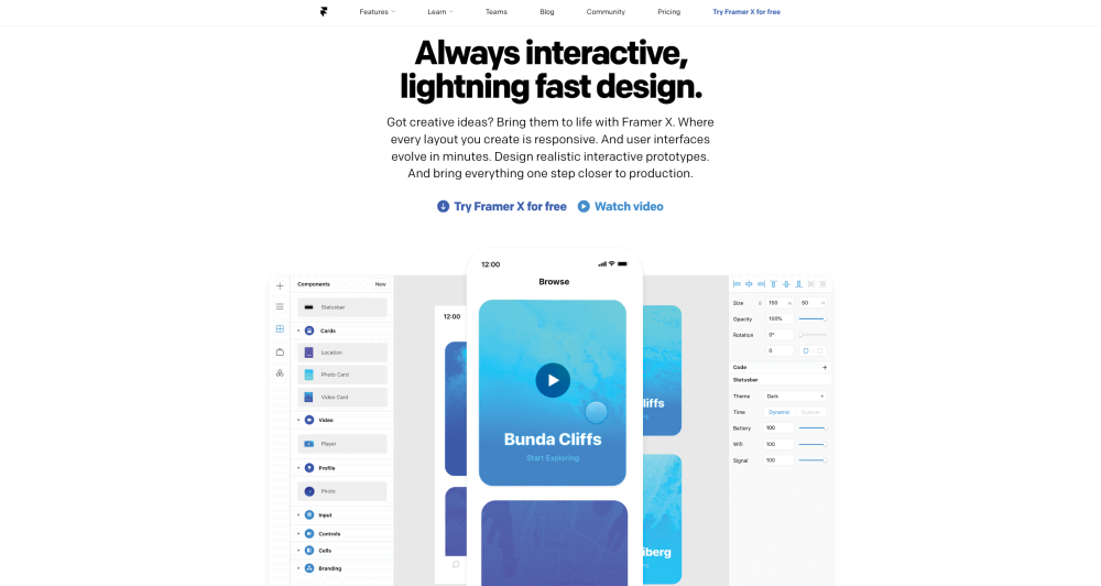 Framer X landing page