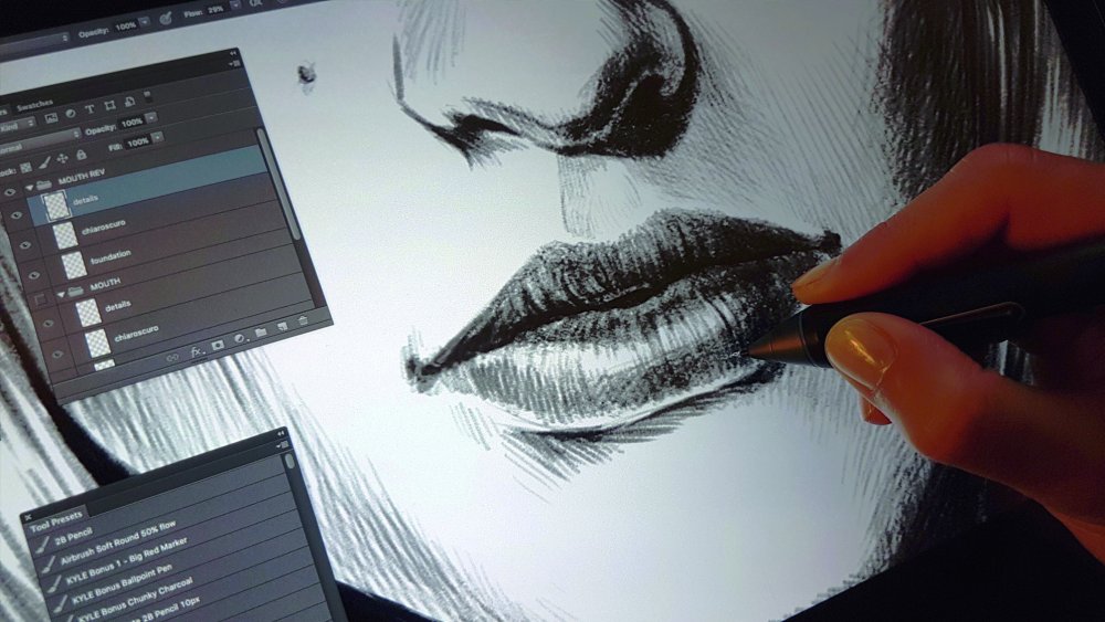 Close up of sketching lips