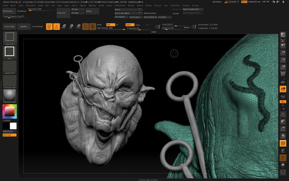 Monstrous head sculpt being deformed