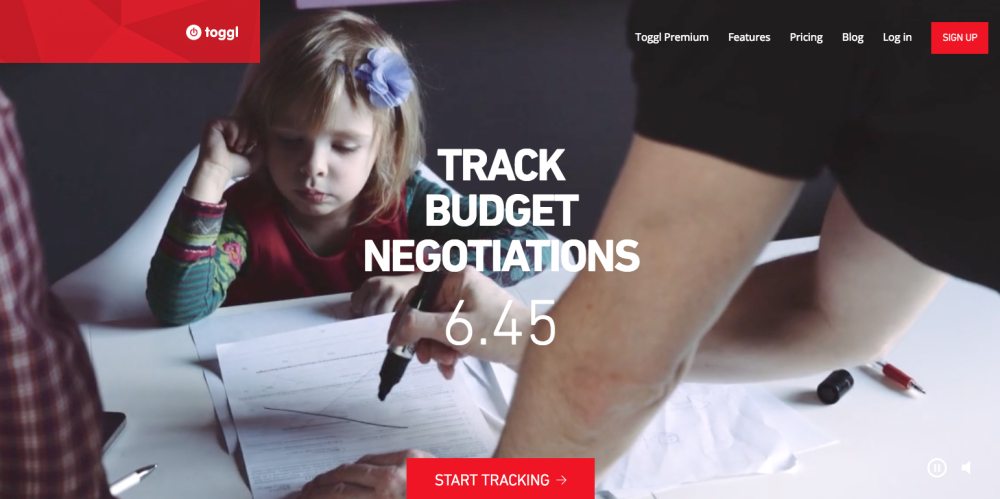 Toggl screenshot says Track Budget Negotiations