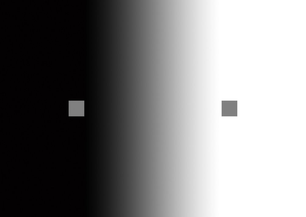 Two grey scares on a gradient background moving from black to white