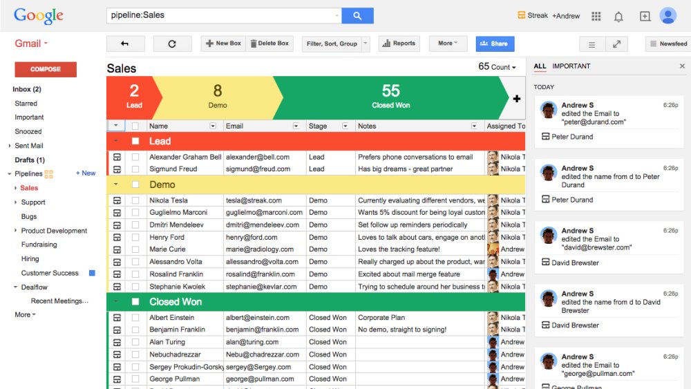 Streak plug-in for Gmail