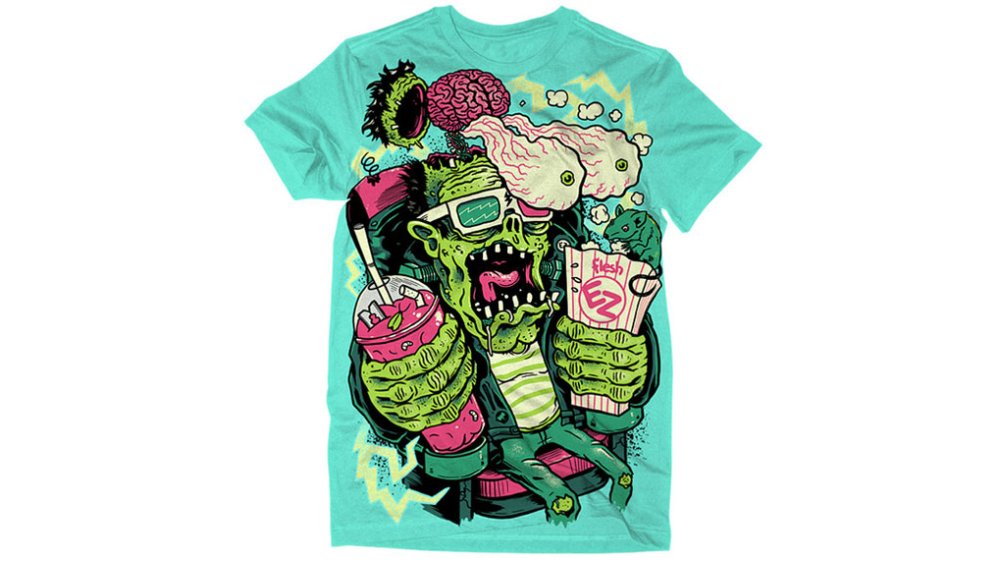 Electric Zombie illustrated T-shirt design by Derek Deal featuring a zombie