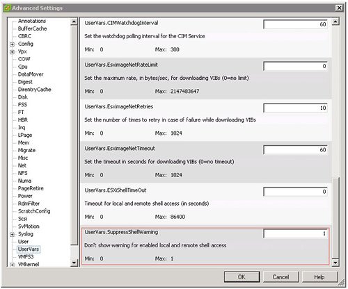 disable esxi shell warning