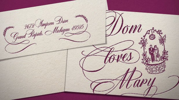 Calligraphy font: Dom Loves Mary