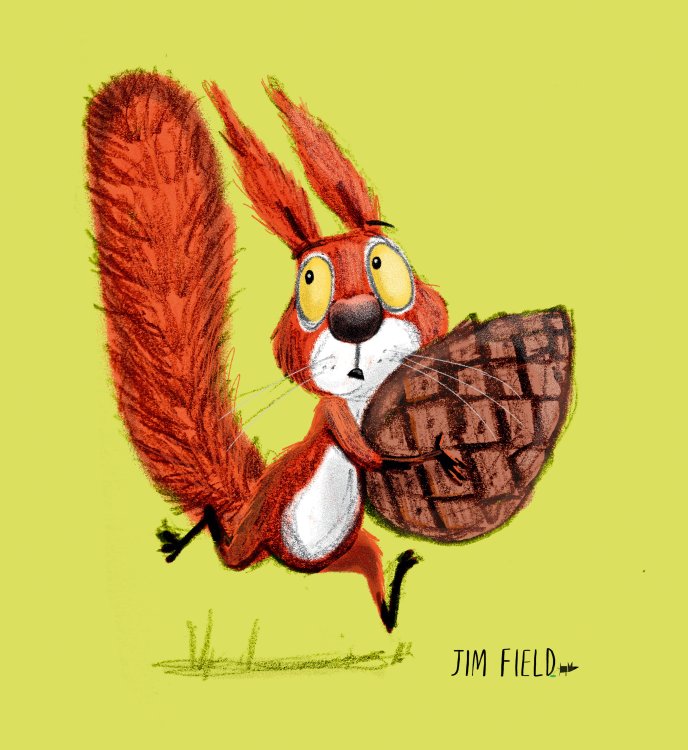 Digital colour image of Cyril running holding a pinecone