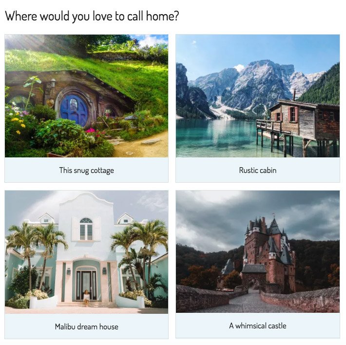 Pantone quiz question of a selection of four different houses