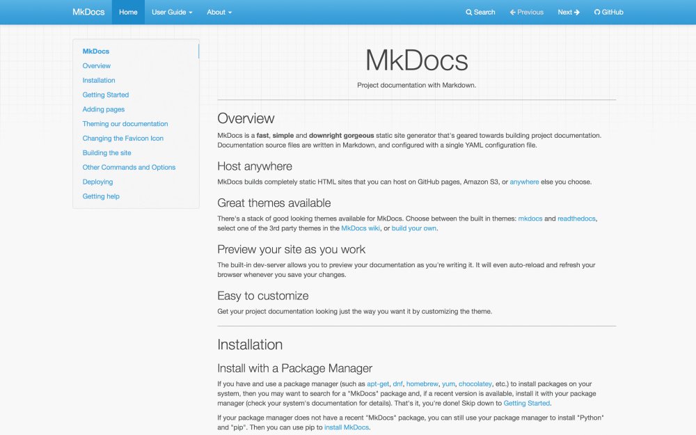 MkDocs homepage