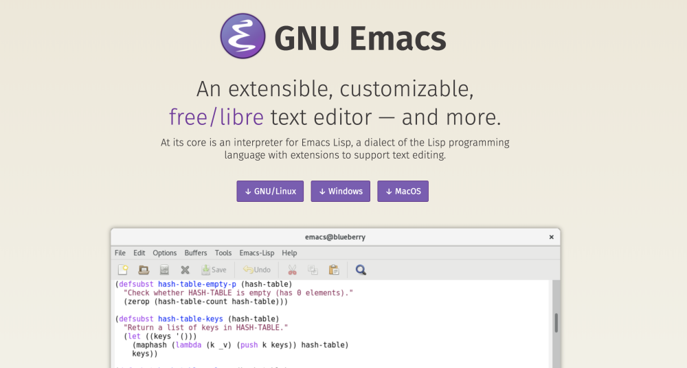 best code editors: GNU Emacs code editor